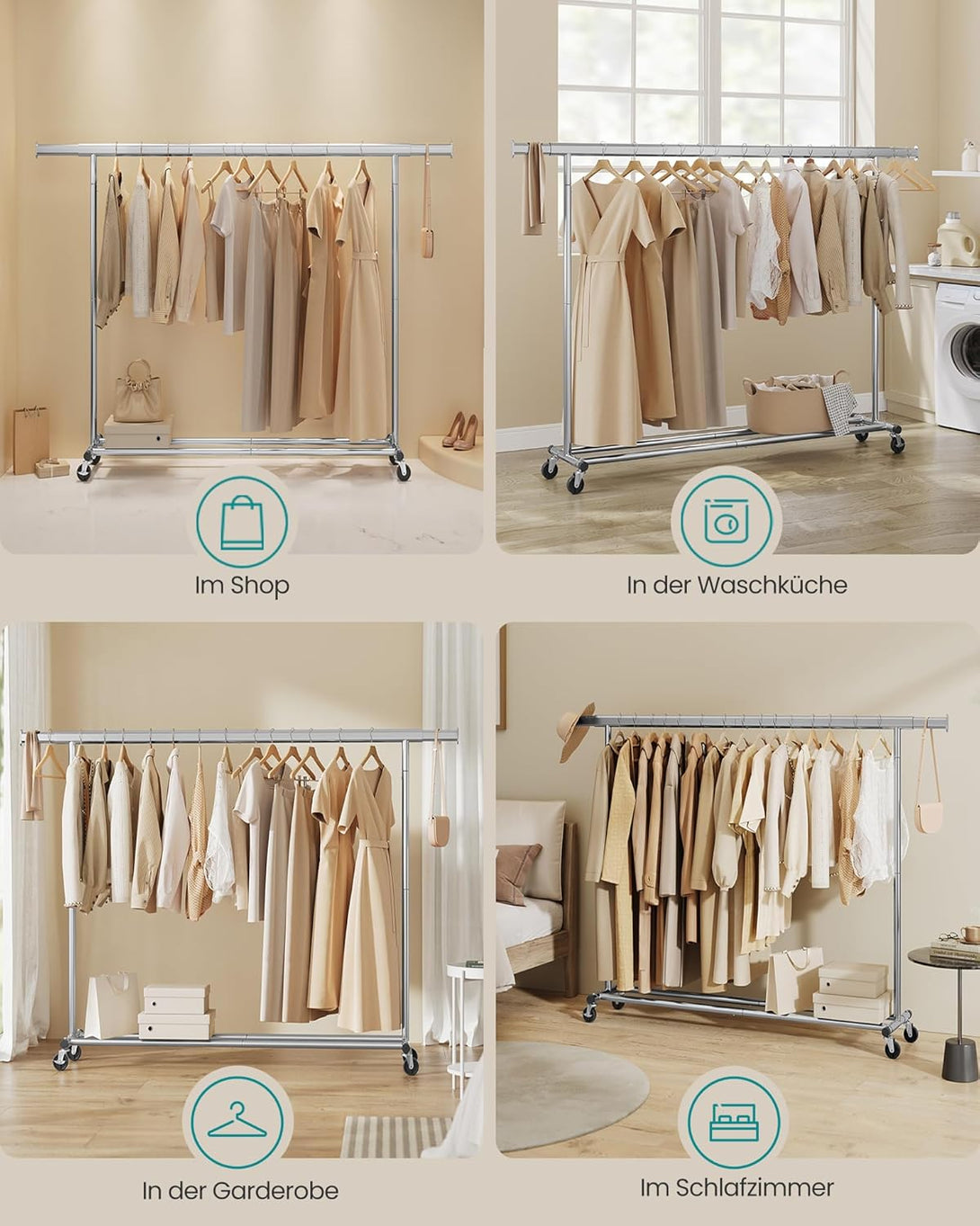 Proširivi stalak za odjeću nosivosti do 150kg, srebrne boje | SONGMICS-Vasdom.hr