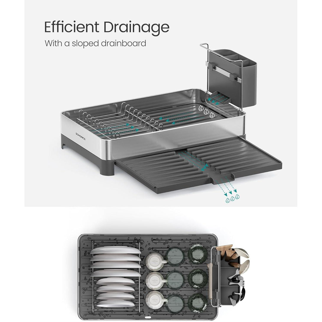 Proširivi stalak za sušenje posuđa od nehrđajućeg čelika, srebrno sivi | SONGMICS-Vasdom.hr