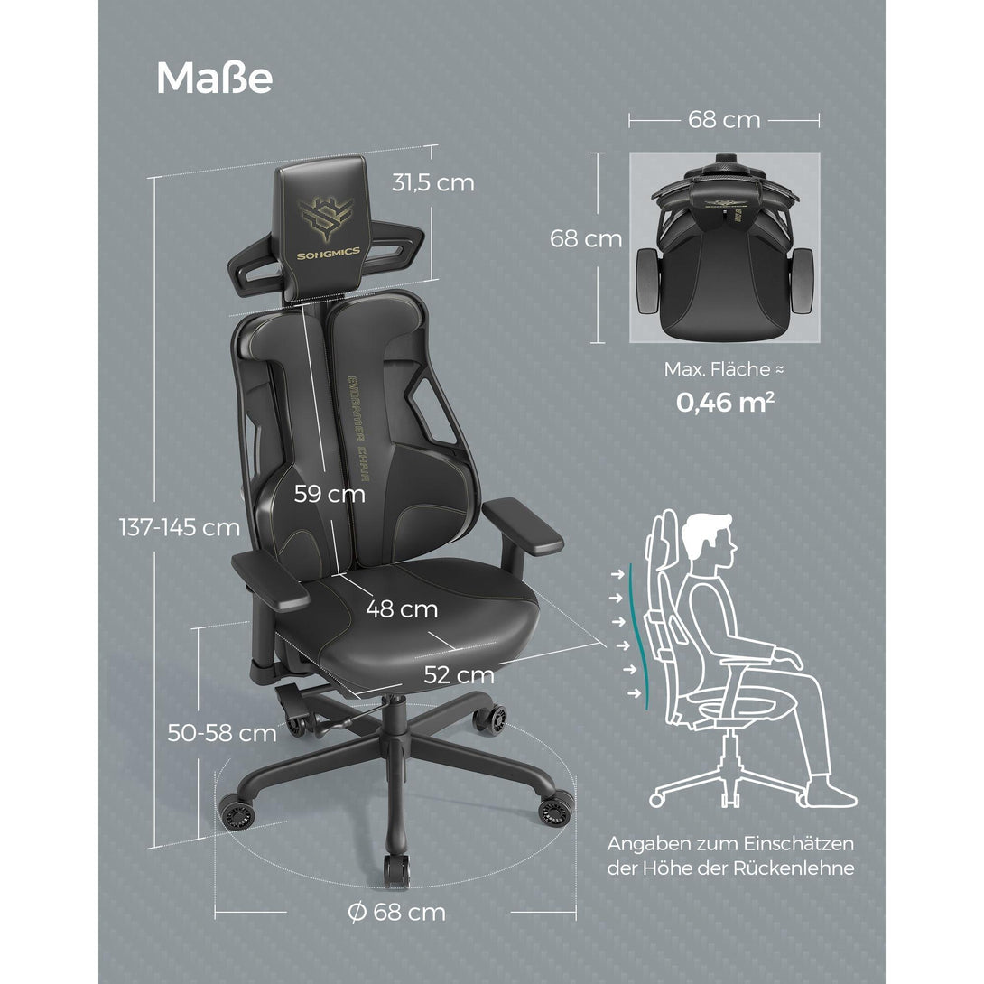 Radna stolica podesive visine s 4 točke potpore, nosivosti 150kg, crna | SONGMICS-Vasdom.hr