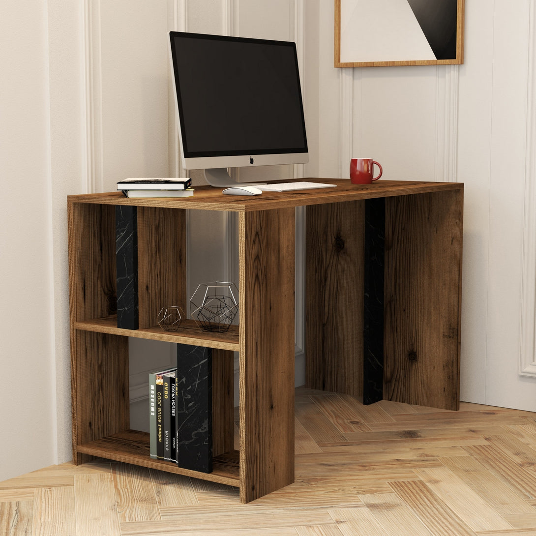 Radni stol Lima - Walnut, Black Marble-Vasdom.hr