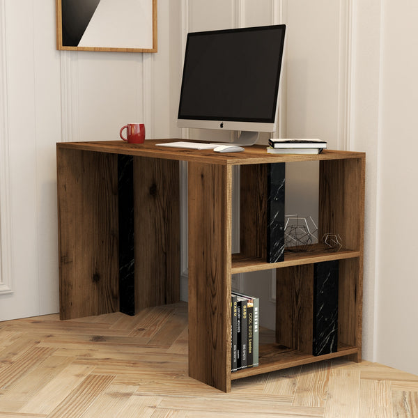 Radni stol Lima - Walnut, Black Marble-Vasdom.hr