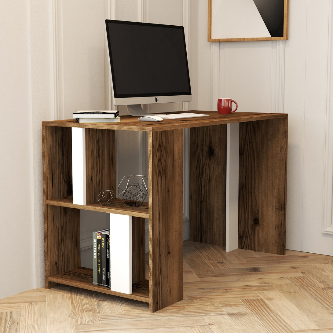 Radni stol Lima - Walnut, White-Vasdom.hr
