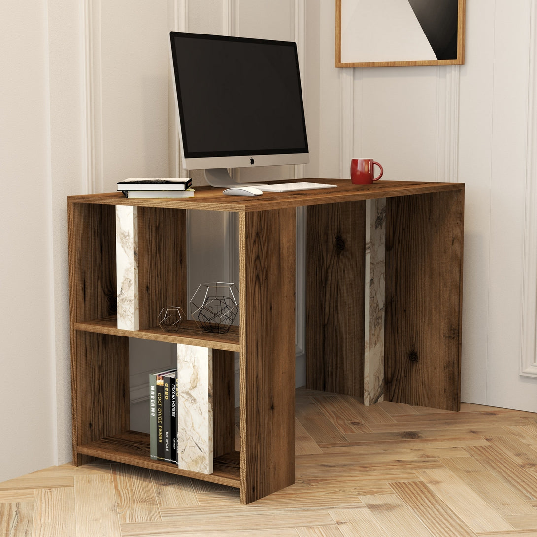 Radni stol Lima - Walnut, White Marble-Vasdom.hr