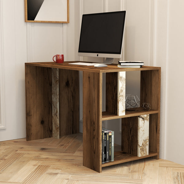 Radni stol Lima - Walnut, White Marble-Vasdom.hr