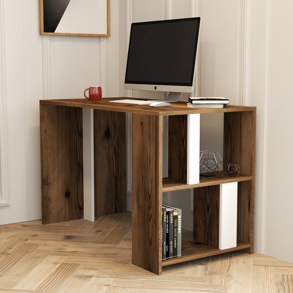 Radni stol Lima - Walnut, White-Vasdom.hr