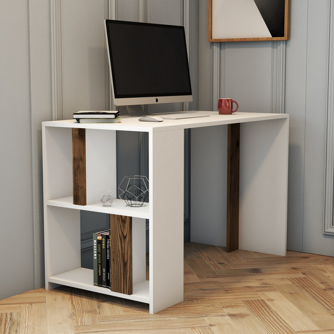 Radni stol Lima - White, Walnut-Vasdom.hr