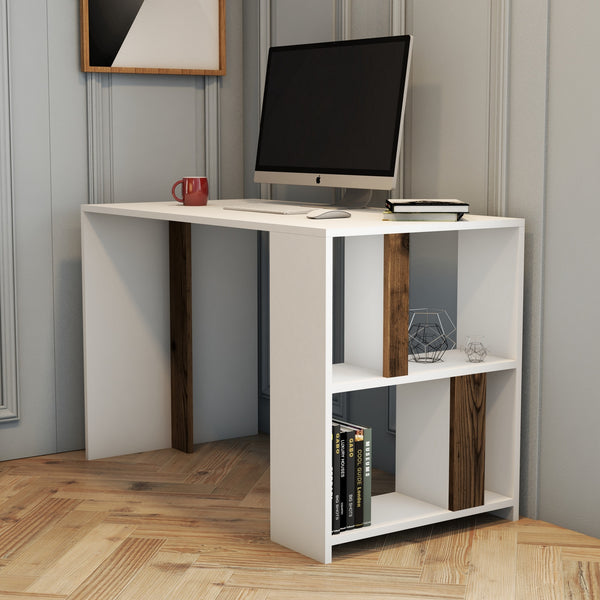 Radni stol Lima - White, Walnut-Vasdom.hr