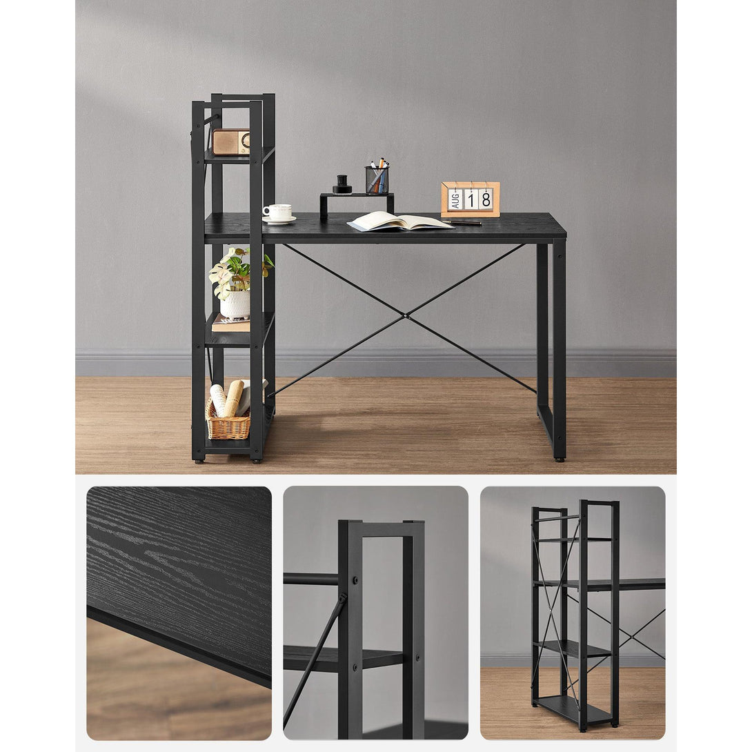 Radni stol s policama desno ili lijevo, 56 x 120 x 120 cm, crni | VASAGLE-Vasdom.hr