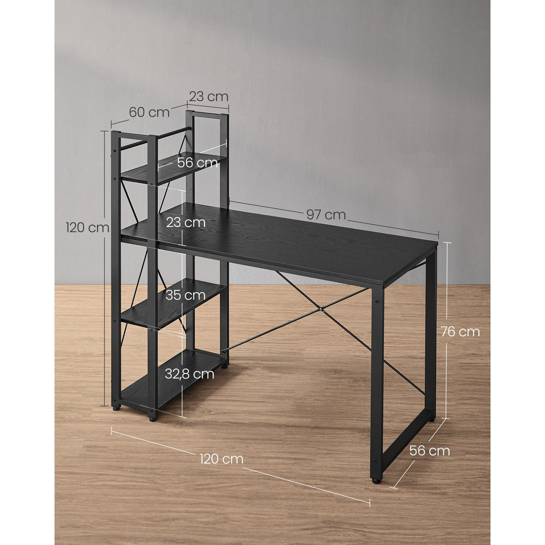 Radni stol s policama desno ili lijevo, 56 x 120 x 120 cm, crni | VASAGLE-Vasdom.hr
