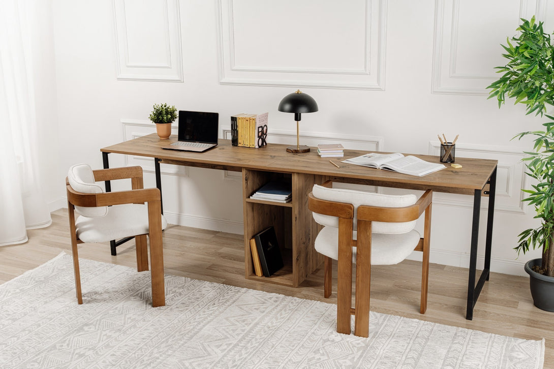 Radni stol Twin Study Desk - Atlantic Pine, Black-Vasdom.hr