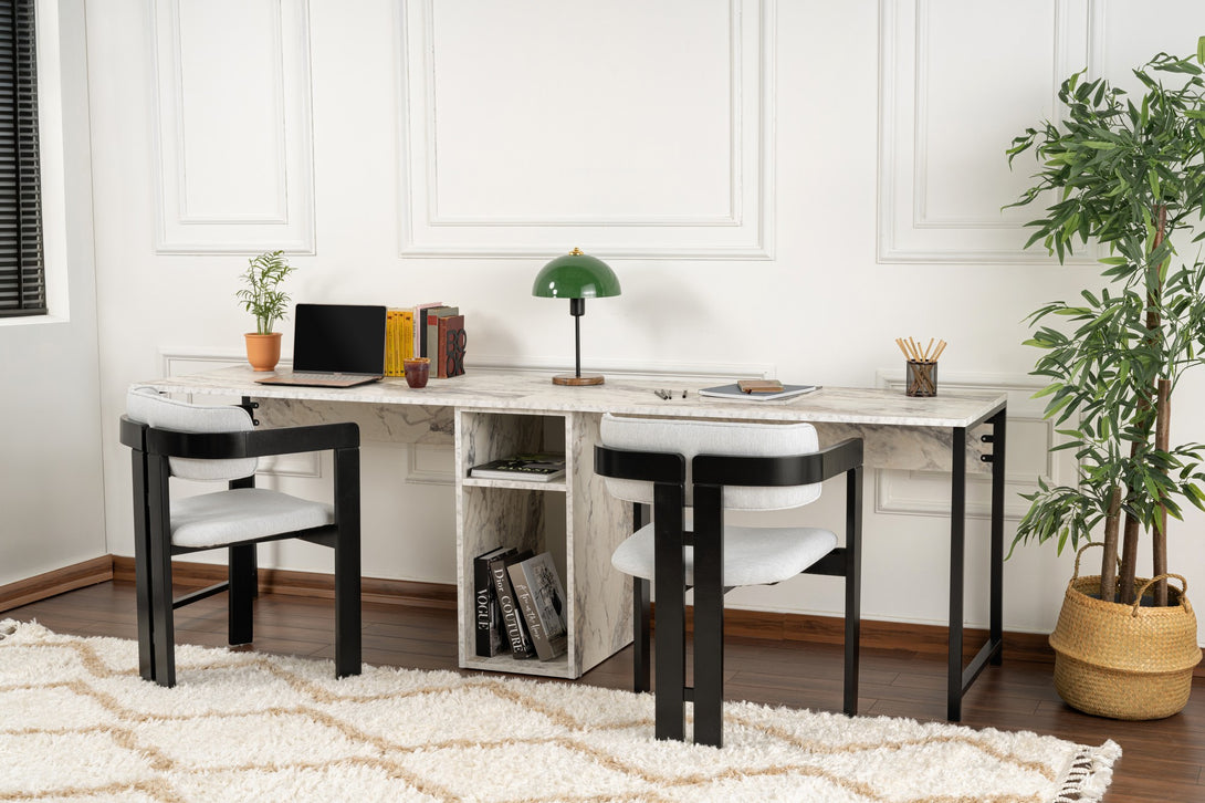 Radni stol Twin Study Desk - Freesia Marble, Black-Vasdom.hr