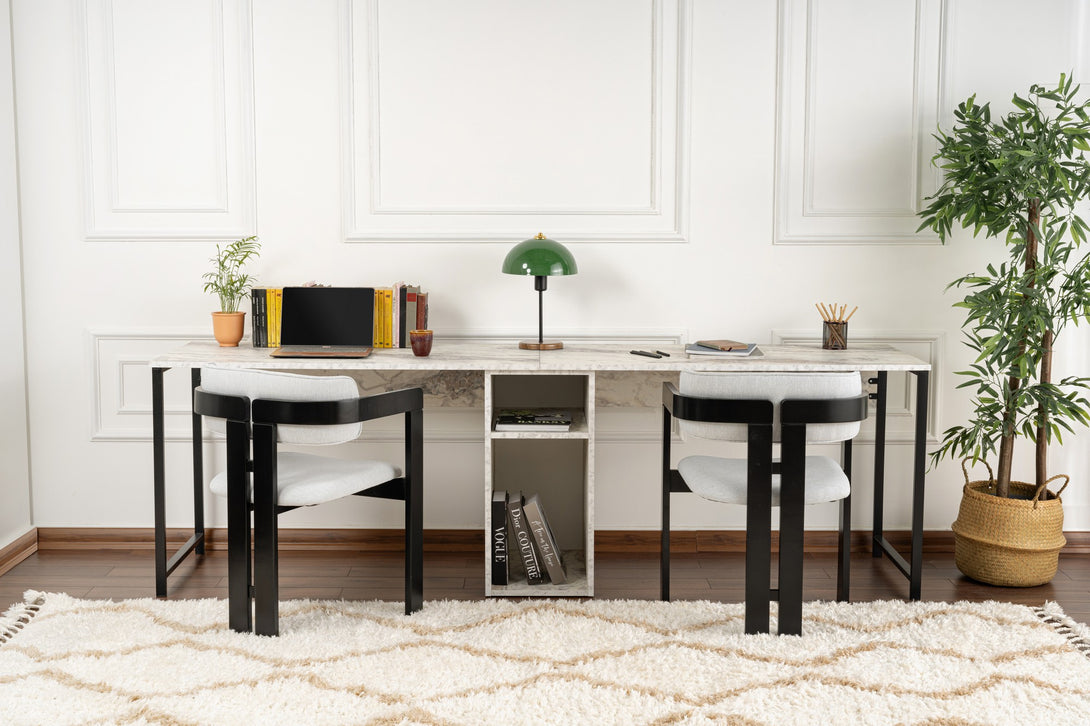 Radni stol Twin Study Desk - Freesia Marble, Black-Vasdom.hr