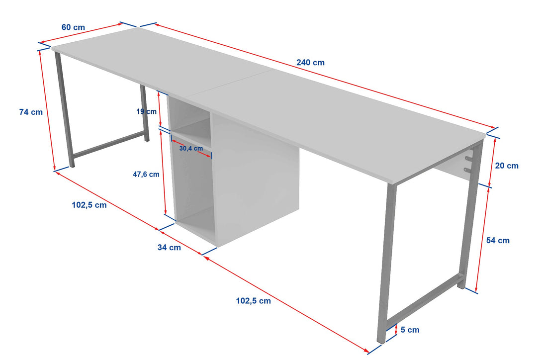 Radni stol Twin Study Desk - Freesia Marble, Black-Vasdom.hr
