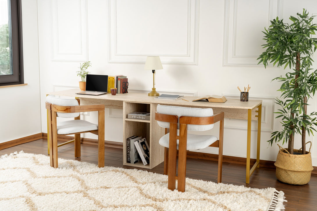 Radni stol Twin Study Desk - Travertine, Gold-Vasdom.hr