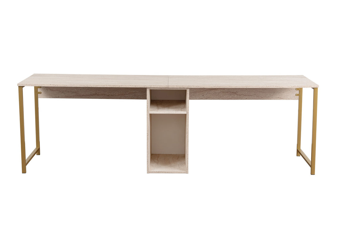 Radni stol Twin Study Desk - Travertine, Gold-Vasdom.hr