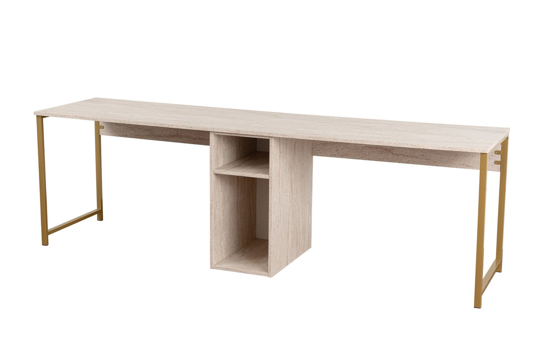 Radni stol Twin Study Desk - Travertine, Gold-Vasdom.hr