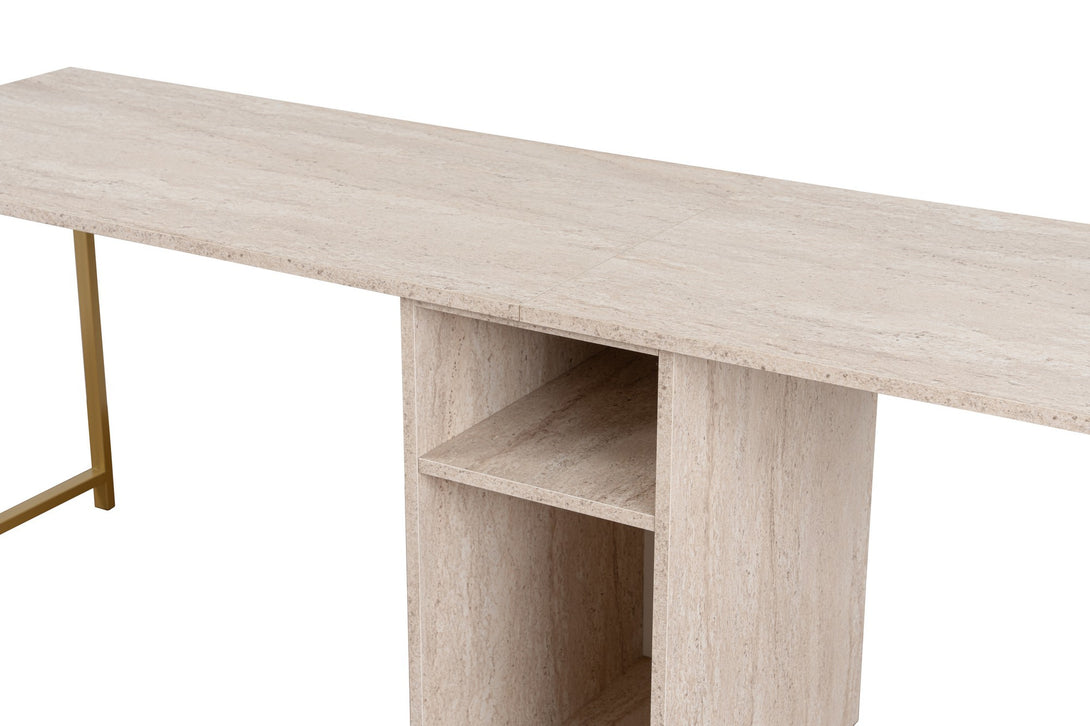 Radni stol Twin Study Desk - Travertine, Gold-Vasdom.hr