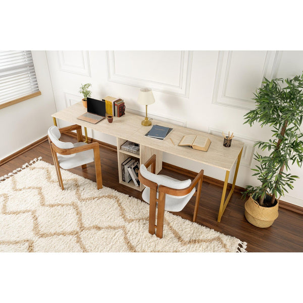 Radni stol Twin Study Desk - Travertine, Gold-Vasdom.hr