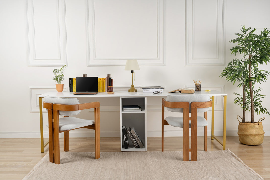 Radni stol Twin Study Desk - White, Gold-Vasdom.hr