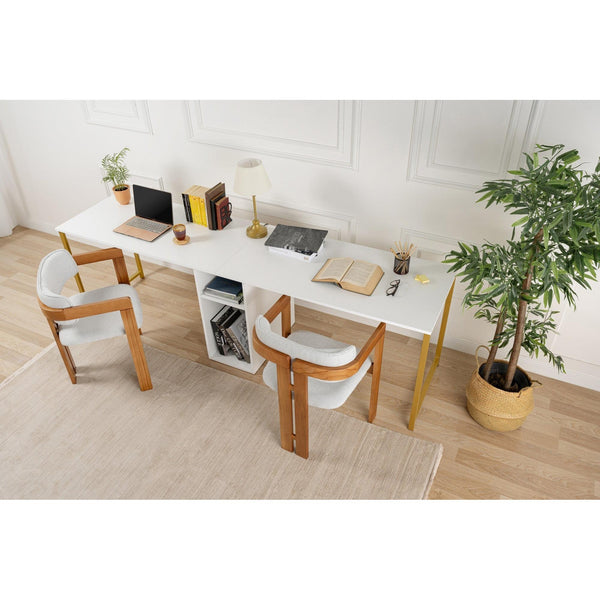 Radni stol Twin Study Desk - White, Gold-Vasdom.hr