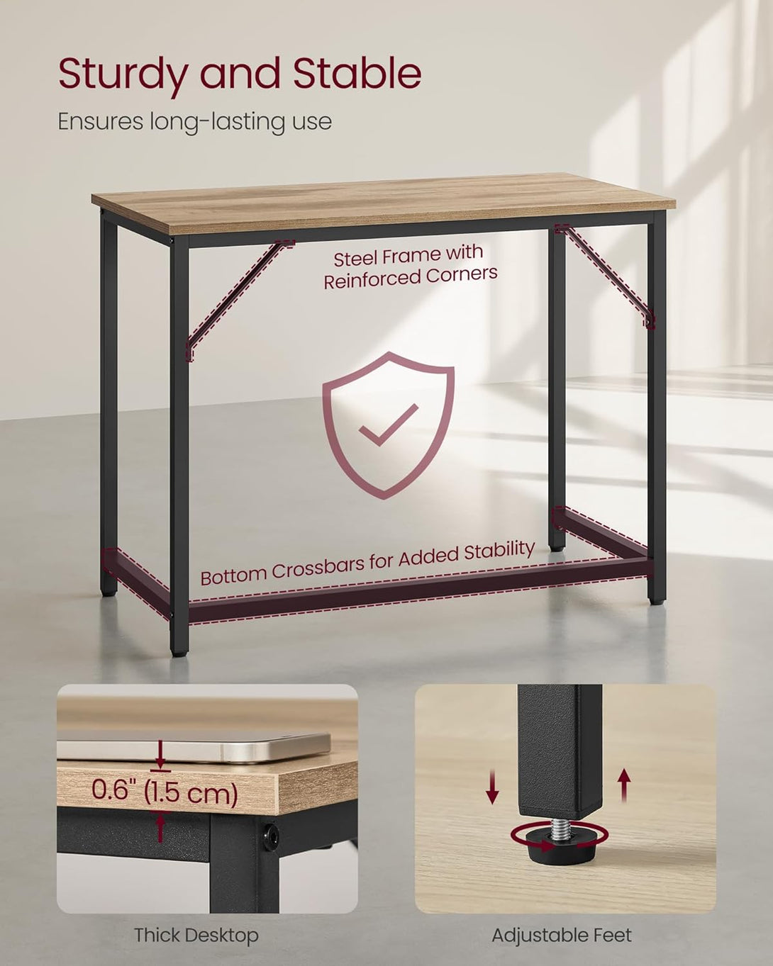 Radni stol za računalo, pisaći stol, 100 x 50 x 76 cm, smeđa i crna boja | VASAGLE-Vasdom.hr