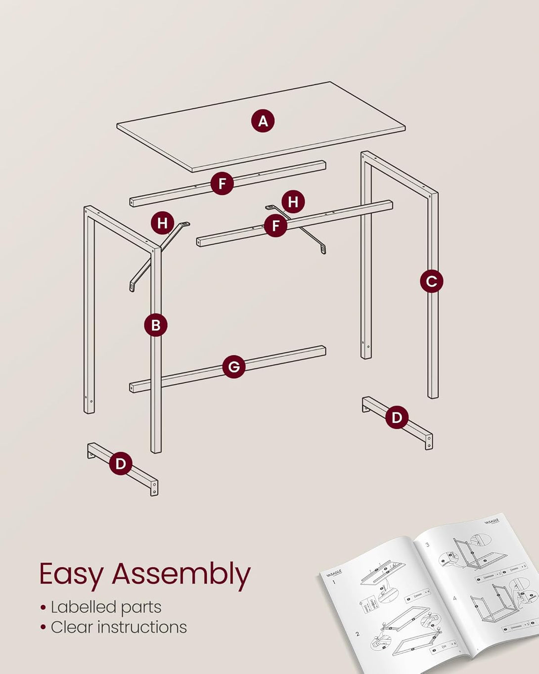 Radni stol za računalo, pisaći stol, 100 x 50 x 76 cm, smeđa i crna boja | VASAGLE-Vasdom.hr
