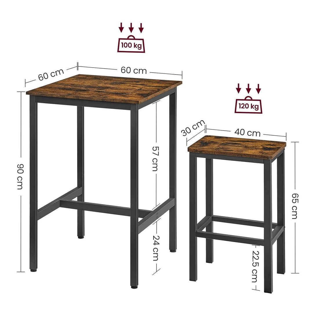 Set barski stol i dvije barske stolice, blagovaonski set, rustikalno smeđe-crni | VASAGLE-Vasdom.hr
