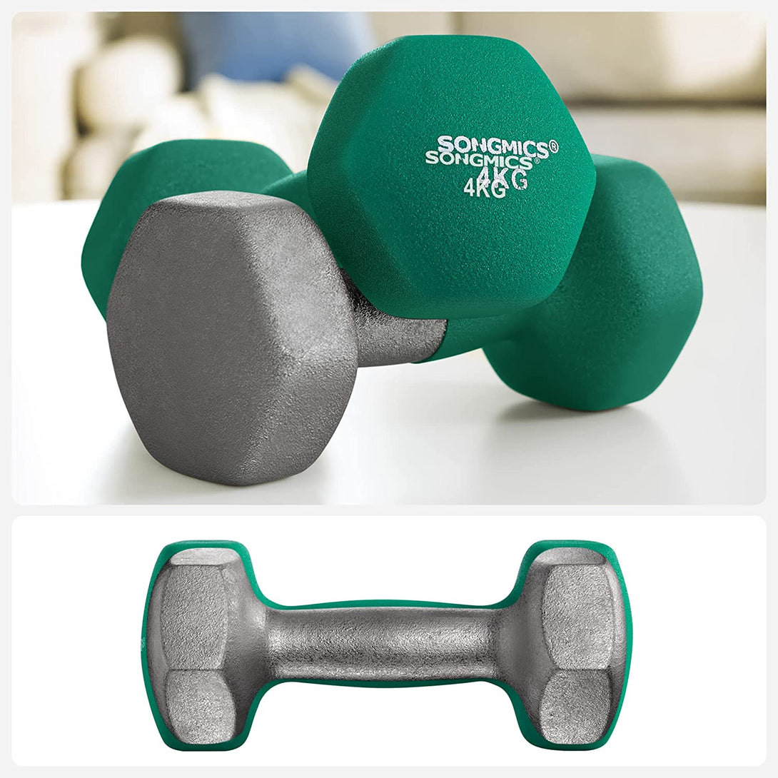 set bučica, 2-dijelni set bučica s protukliznom mat površinom 2 x 4 kg, zelena | SONGMICS-Vasdom.hr