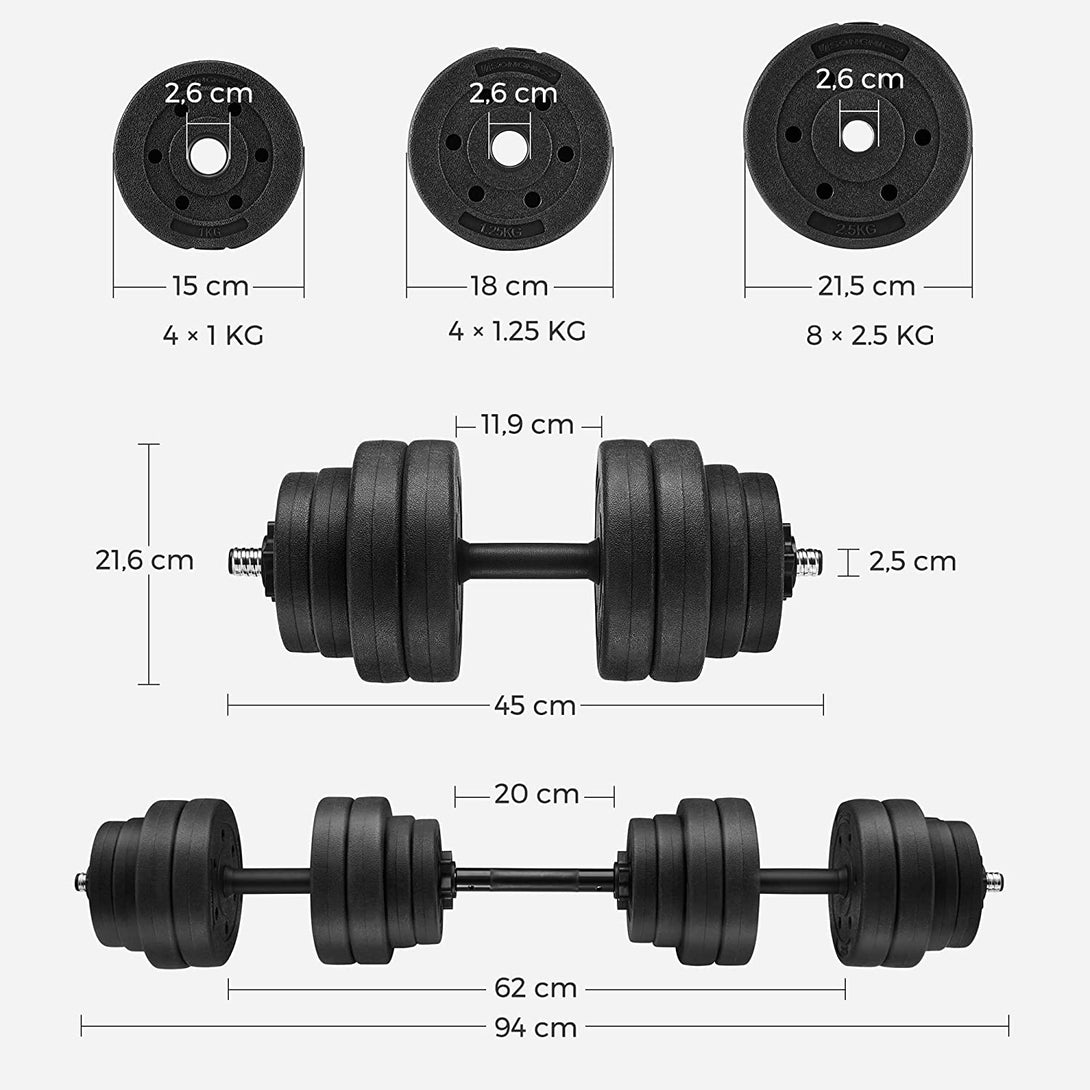 Set bučica, dodatna bučica sa šipkom, 30 kg, crna | VASHOME-Vasdom.hr