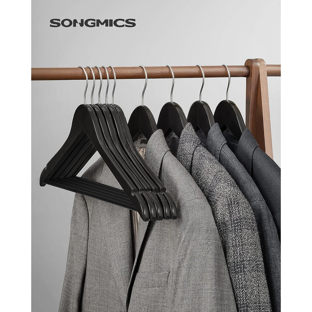 Set od 10 drvenih vješalica s urezima na ramenima, srebrno-crne | SONGMICS-Vasdom.hr