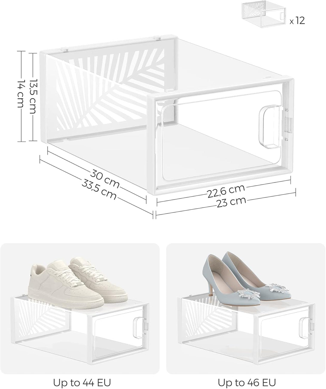 Set od 12 plastičnih, prozirnih kutija za obuću, 33,5 x 23 x 14 cm, bijele | SONGMICS-Vasdom.hr