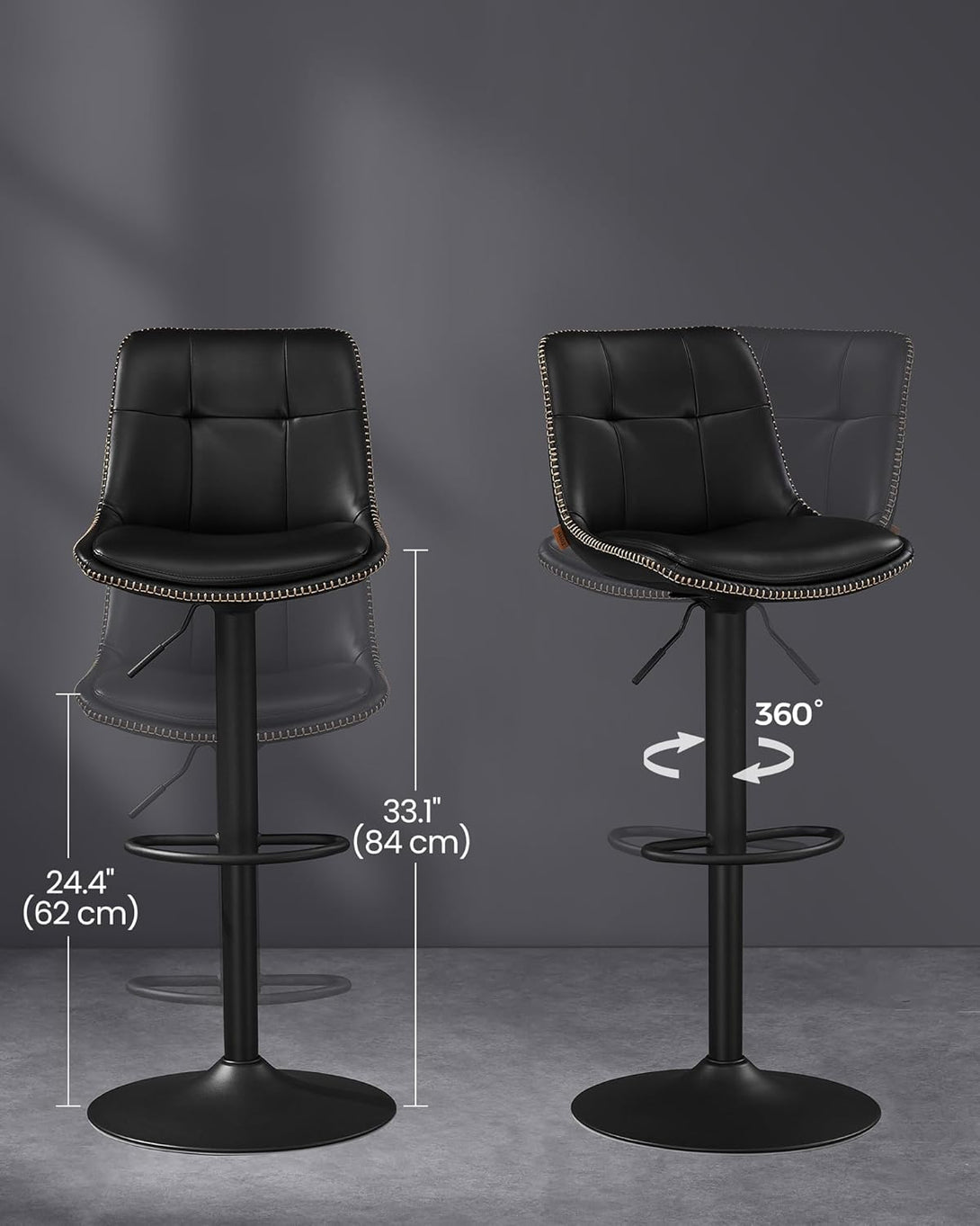 Set od 2 barske stolice, podesive visine, 44 x 48 x (90–112) cm, crne boje | VASAGLE-Vasdom.hr