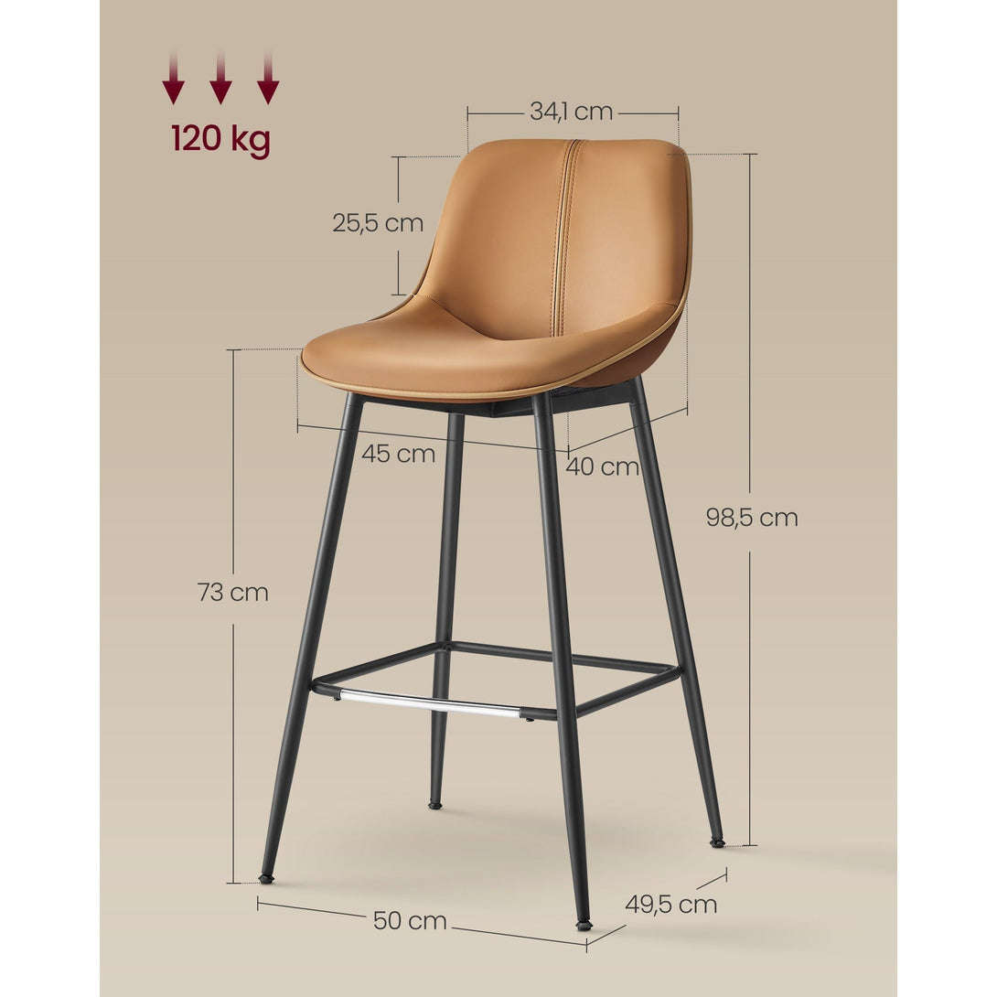 Set od 2 barske stolice s ergonomskim naslonom , visina sjedala 73 cm, smeđe | VASAGLE-Vasdom.hr