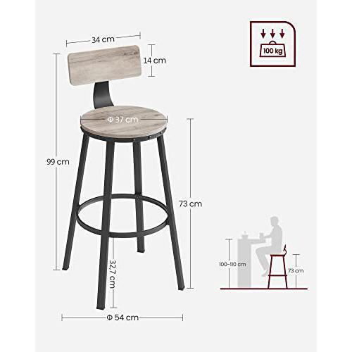 Set od 2 barske stolice s naslonima, visine 73 cm, smeđe i crne boje | VASAGLE-Vasdom.hr