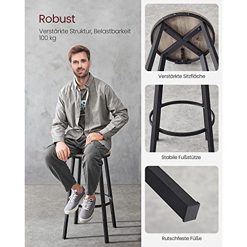 Set od 2 barske stolice s naslonima, visine 73 cm, smeđe i crne boje | VASAGLE-Vasdom.hr