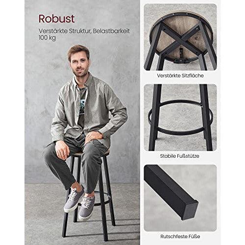 Set od 2 barske stolice s naslonima, visine 73 cm, smeđe i crne boje | VASAGLE-Vasdom.hr