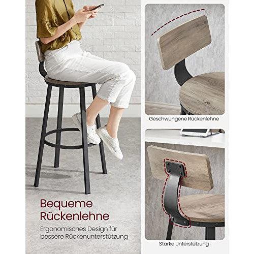 Set od 2 barske stolice s naslonima, visine 73 cm, smeđe i crne boje | VASAGLE-Vasdom.hr