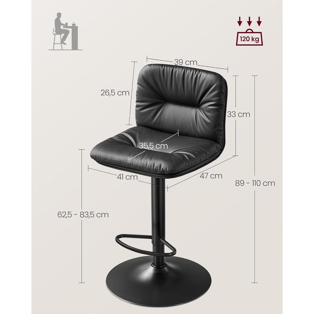 Set od 2 barske stolice s naslonom, podesive visine, 47 x 41 x (89–110) cm, crne | VASAGLE-Vasdom.hr