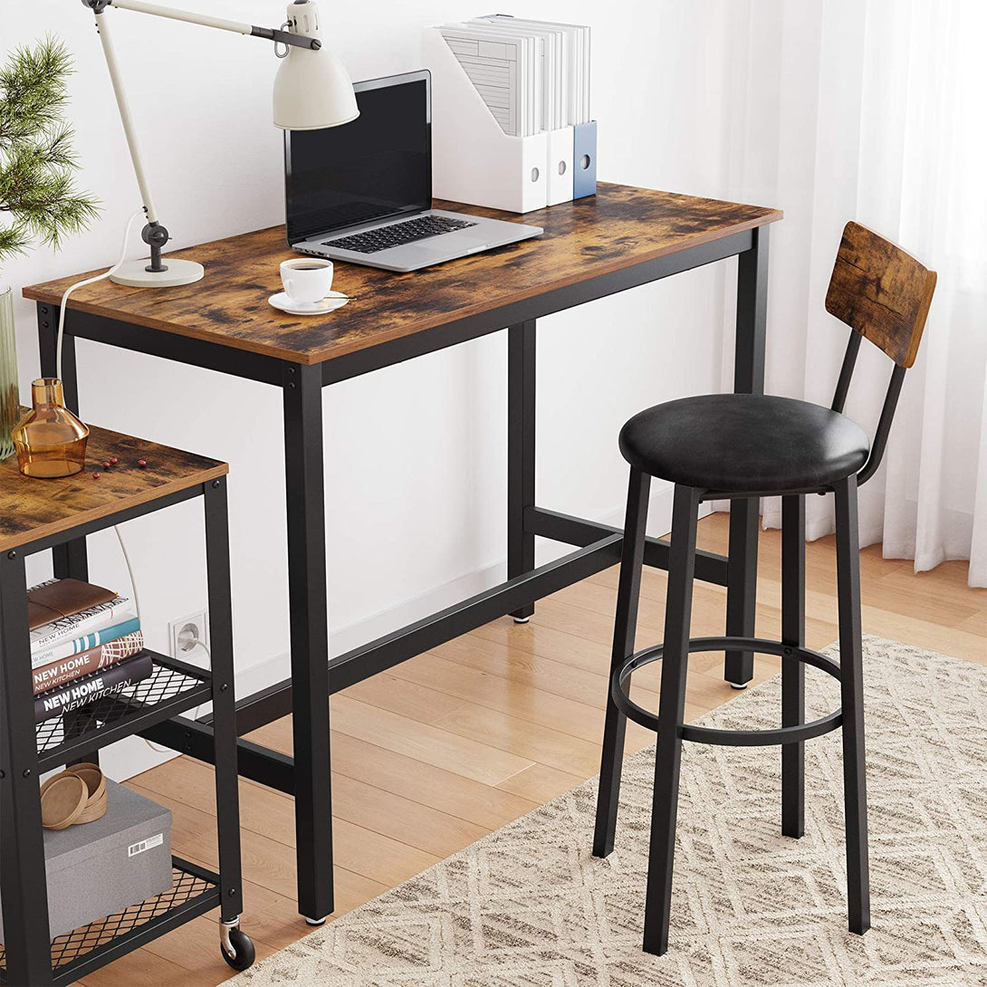 Set od 2 barske stolice s naslonom za noge, 39 x 100 x 39 cm, smeđa i crna | VASAGLE-Vasdom.hr