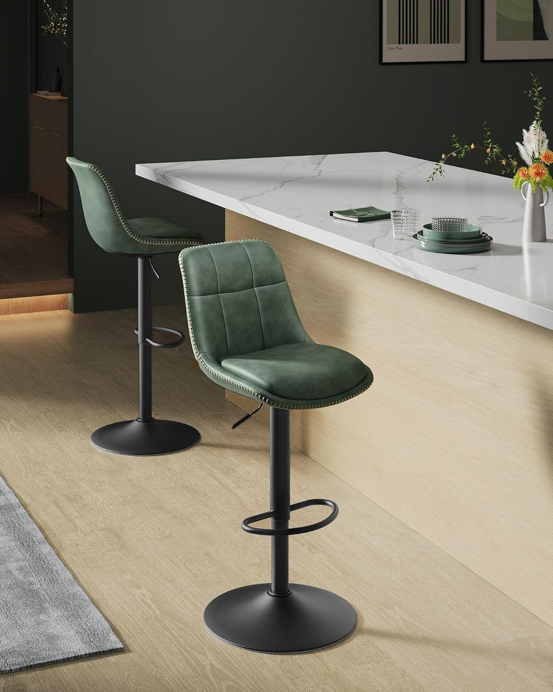 Set od 2 barske stolice sa naslonom, 44 x 48 x (90-112) cm, šumsko zelena | VASAGLE-Vasdom.hr