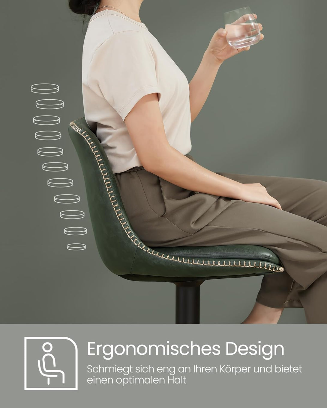 Set od 2 barske stolice sa naslonom, 44 x 48 x (90-112) cm, šumsko zelena | VASAGLE-Vasdom.hr