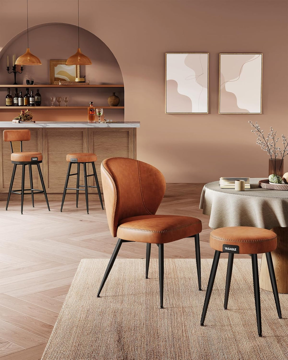 Set od 2 barske stolice sa naslonom, visine 65 cm, smeđe boje | VASAGLE-Vasdom.hr