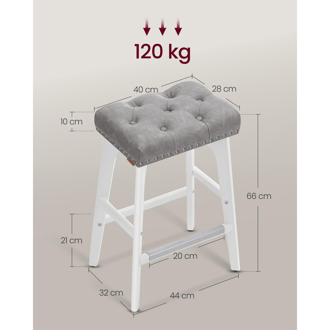 Set od 2 barske stolice visine 66 cm s tapeciranim sjedalom, sivo-bijele | VASAGLE-Vasdom.hr