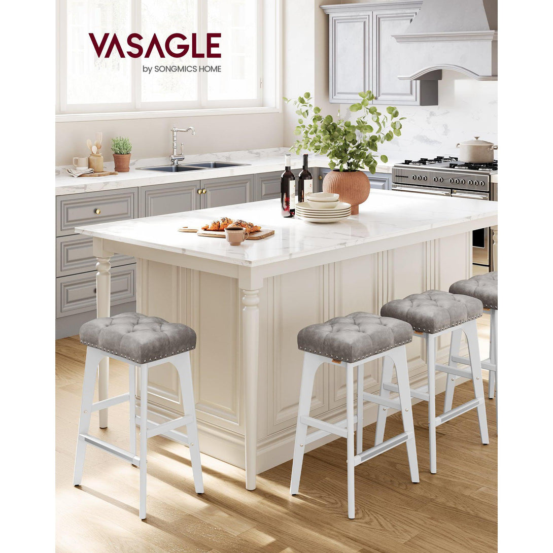 Set od 2 barske stolice visine 66 cm s tapeciranim sjedalom, sivo-bijele | VASAGLE-Vasdom.hr