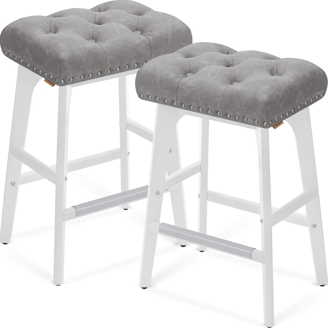 Set od 2 barske stolice visine 66 cm s tapeciranim sjedalom, sivo-bijele | VASAGLE-Vasdom.hr