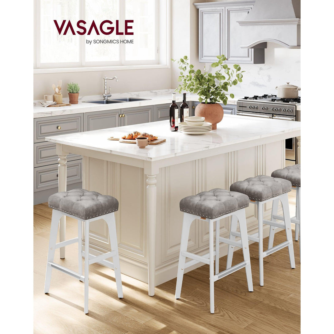 Set od 2 barske stolice visine 66 cm s tapeciranim sjedalom, sivo-bijele | VASAGLE-Vasdom.hr