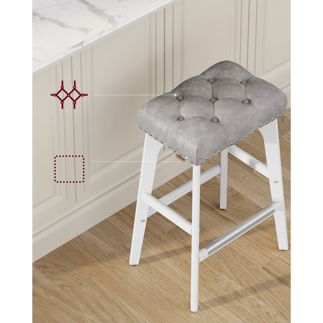Set od 2 barske stolice visine 66 cm s tapeciranim sjedalom, sivo-bijele | VASAGLE-Vasdom.hr
