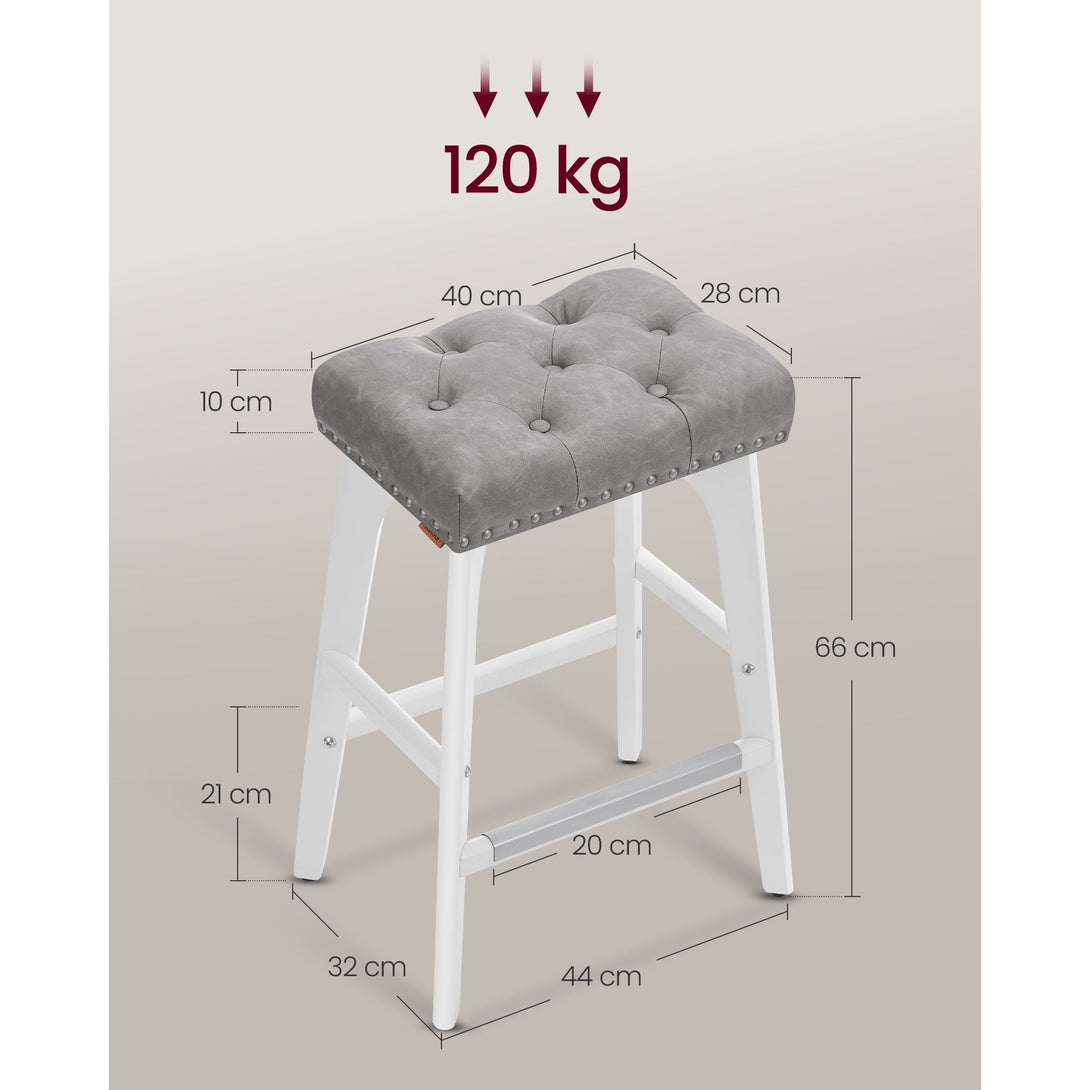 Set od 2 barske stolice visine 66 cm s tapeciranim sjedalom, sivo-bijele | VASAGLE-Vasdom.hr