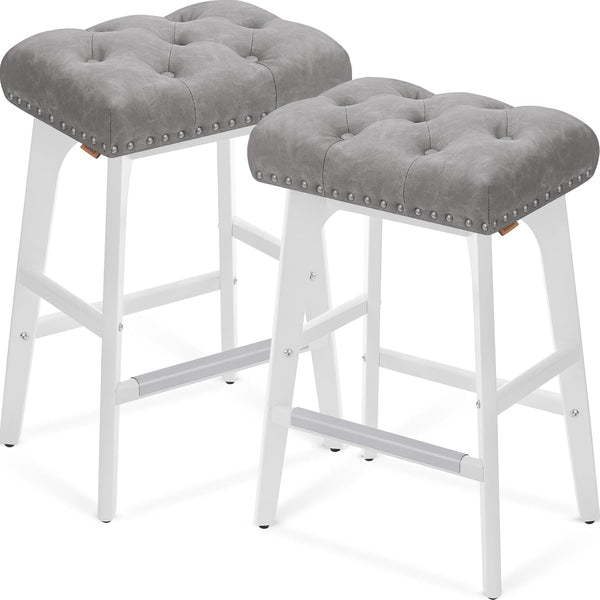 Set od 2 barske stolice visine 66 cm s tapeciranim sjedalom, sivo-bijele | VASAGLE-Vasdom.hr
