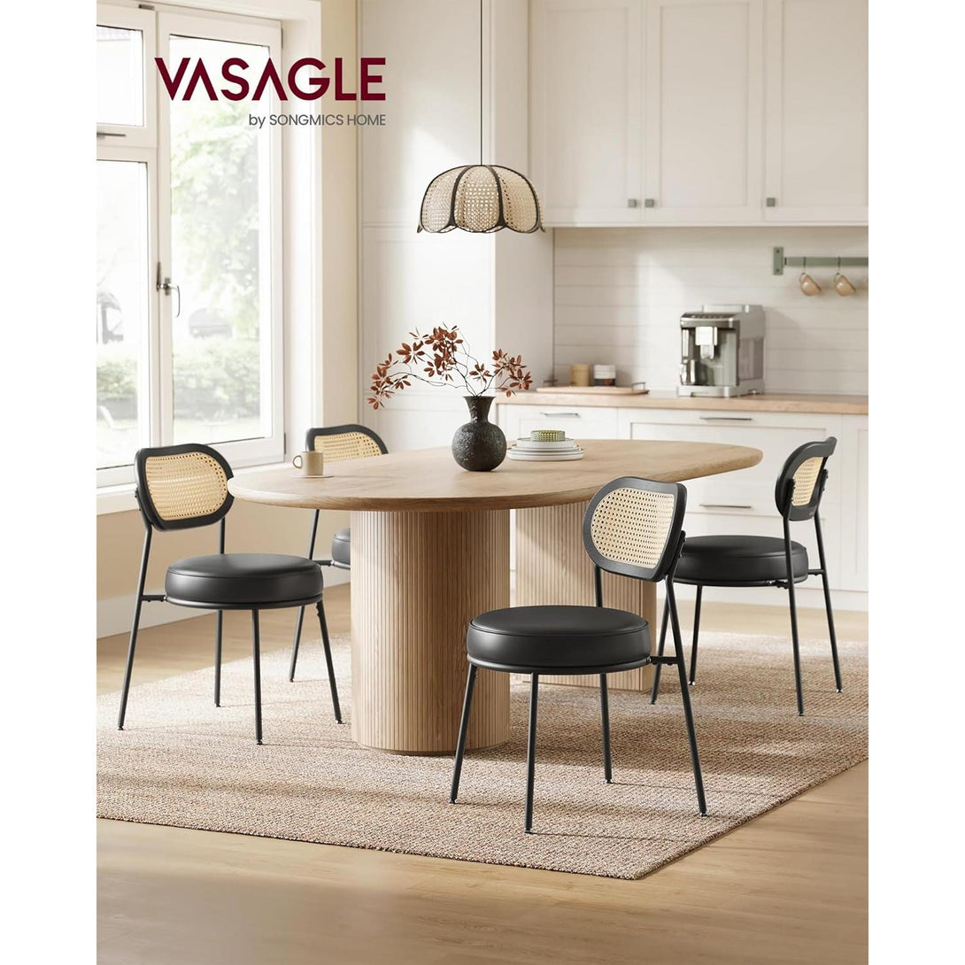 Set od 2 blagovaonske stolice s boho naslonom od PE ratana, crne i bež boje | VASAGLE-Vasdom.hr